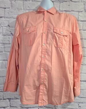 Michael Brandon Bright Orange Button Up Men's Shirt Medium Long Roll Tab Sleeves